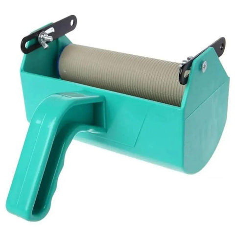 The OG Decorative Texture Paint Roller With Interchangeable Pattern Design Imprint Brush For Walls Ceilings Wood Furniture And Fabric Quick Dry Finishing Tool, turquoise handle with textured roller.