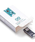 Nano 33 IoT Dope Compact Wireless Microcontroller With WiFi Bluetooth And Secure IoT Connectivity Built In Sensors beside packaging.