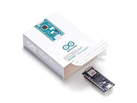 Nano 33 IoT Dope Compact Wireless Microcontroller With WiFi Bluetooth And Secure IoT Connectivity Built In Sensors beside packaging.