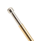 Close-up of a single gold-plated probe from the 100 Pcs P125 D Spring Test Probes With Large Round Heads For PCB Testing 2.0mm Diameter Pogo Pins Set Handy Pro Grade High Current Stable Probing Tools For Circuit Boards showing its rounded head and metal shaft.