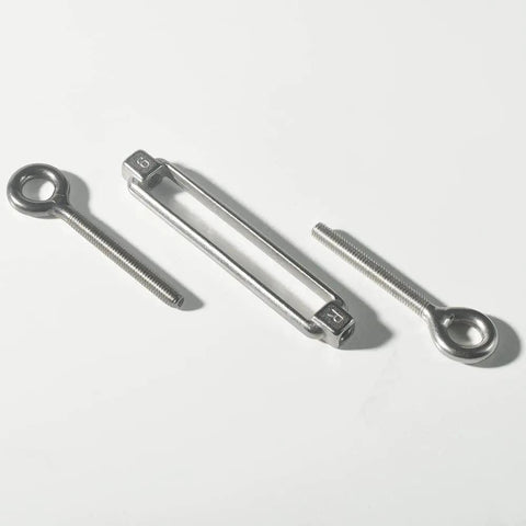 M6 Eye To Eye Turnbuckle Set, 304 Stainless Steel Hardware Kit parts layout for wire rope tension