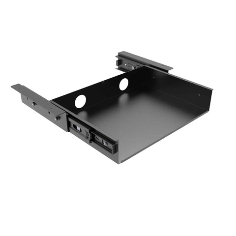 Level Up Your Desk Space With This Smooth Glide Under Desk Storage Shelf Featuring Built In Cable Management Tray visible, black, sliding organizer.