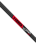 Close-up of KBS Putter Shaft Tour Black Finish Single Bend.370 Tip Steel 37 Inch 120G PVD Coated, showing red logo details.
