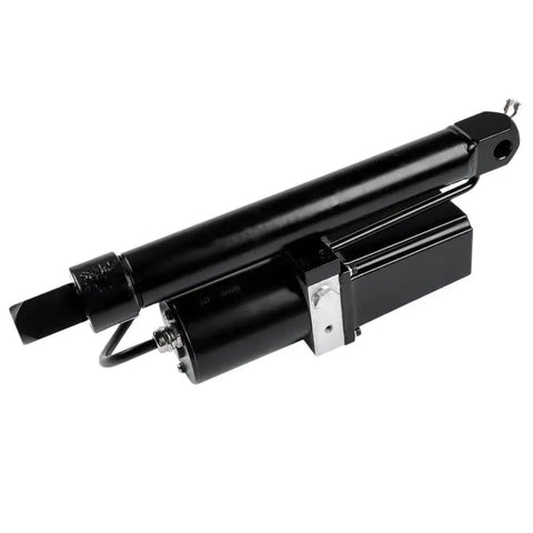 Heavy Duty Electric Linear Actuator With 12V DC Hydraulic Motor Delivering 2300 Lbs Push Power For Beefy Lift Tables, side view showing sleek design.