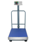 Heavy Duty Digital Platform Scale With Bulletproof Construction And No Sweat Weight Tracking Perfect For Luggage Postal Shipping And Freight Hauls Featuring High Definition Display Fast Fold Frame And Next Level Accuracy, front view with blue weighing platform and LED display.