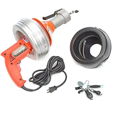 Automatic Feed Drain Cleaner With Triple Rollers And Dual Heavy Duty Cables For Nasty Under Sink Clogs and Stubborn Pipe Blockages included.