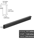 10 Pack Matte Black L Shaped Cabinet Pulls 7.48 Inch Overall Length 6.3 Inch Center To Center, solid aluminum dimensions illustration