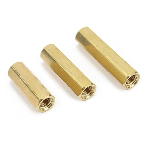 Brass hollow hex standoffs, 3 pcs, internal threads, M6 x 20mm for PCBs