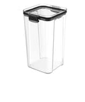 Straight Up Solid Game Changer For Your Kitchen Pantry Clear Airtight Glass Coffee Jar With Matching Spoon And Stand Sealed Food Container For Spices Or Grains, rectangular shape with airtight lid.