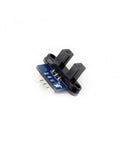 Close-up of a photo interrupter sensor module for precise speed measurement and counting, infrared detection with Schmitt trigger.
