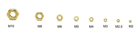 195 Piece Brass Hex Nut Set M2 To M10 Coarse Thread DIN 934 Assortment Kit For Electronics in size order from M2 to M10