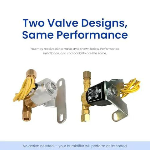 Two 24 Volt Solenoid Valve Replacement Pro Grade For Whole House Humidifier Models with different designs and fittings