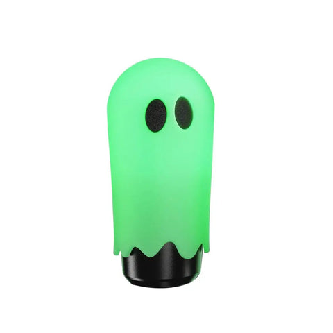 Flat Out Smooth Shifting Universal Gear Knob Featuring Glowing Phantom Etching, green ghost shape, black base, night use.