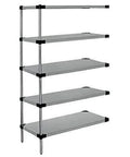 Rock Solid Stainless Steel Add On Kit With Durable Solid Shelves Modular Expansion Rack featuring five metal shelves and black accents.