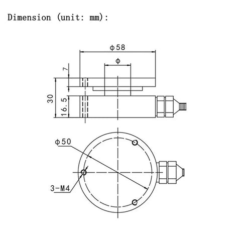 0 To 50 Kg Diaphragm Type Flat Load Cell Pro Grade Ultra Precise Force Sensor For Industrial Automation And Weighing Systems In Rugged Alloy Steel Construction dimension drawing, 58 mm top view