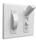 Childproof Light Switch Plate Covers 2 Pack White Safe Home Shield To Stop Little Ones And Curious Adults From Accidentally Flipping The Switch Easy Install Toggle Switch Shields, shown installed on wall.