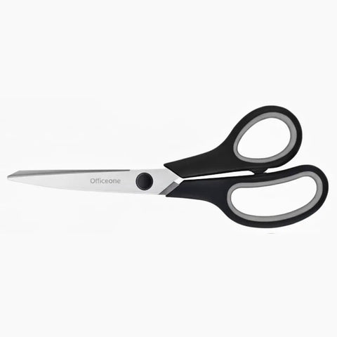 Triple Pack 8 Inch Heavy Duty Scissors With Comfort Grip Handles Pro Grade Ultra Sharp Stainless Steel Blades For Everyday Use In Office School Home Crafts And Sewing shown with black handles and silver blades