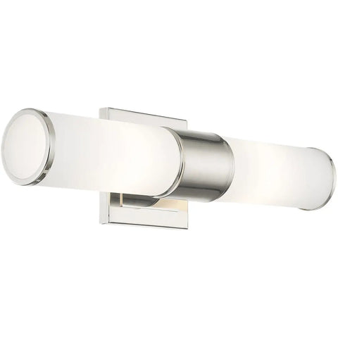 Transitional Two Light Wall Sconce and Bath Light in Polished Nickel Finish From Weston Collection with sleek opal glass shades