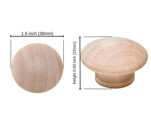 Six Pack Natural Wood Mushroom Cabinet Knobs One Point Five Inch Wide Unfinished Drawer Handles For Dresser And Wardrobe DIY Stain Or Paint Ready To Rock Sleek Top Shelf Hardware Upgrade Kit - 38mm diameter and 22mm height