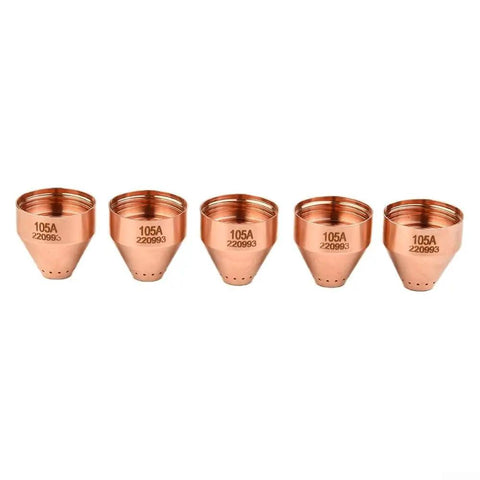 Heavy Duty 5-Pack Plasma Cutter Shield Caps in copper for Hypertherm 65 and 85, robust design for reliable cutting.