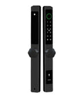 All Weather Smart Door Lock With Hella Durable Fingerprint Entry Smart App Control And Physical Key Backup showcasing sleek black design and keypad.