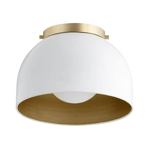 Dome Style 1 Light Flush Mount Ceiling Light In Studio White Finish With White Glass Shade Included 11.25 Inch Wide By 8 Inch High