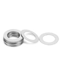 Five Hundred Count 304 Stainless Steel Ultra Thin Shim Washers Half Millimeter Precision Gasket Hardware in a stack.