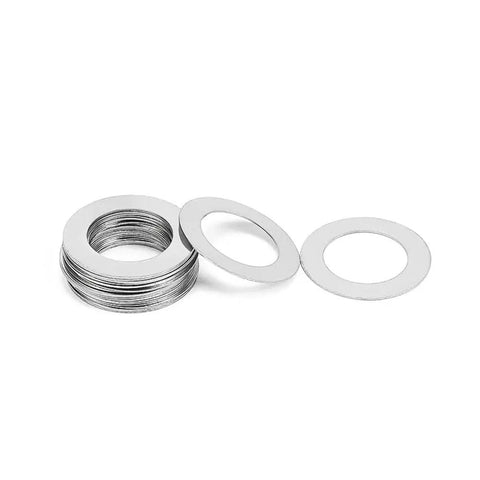 Five Hundred Count 304 Stainless Steel Ultra Thin Shim Washers Half Millimeter Precision Gasket Hardware in a stack.