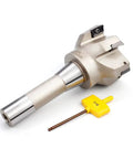 Beefy Heavy Duty Indexable End Mill With R8 Shank And 3 Inch Cutting Diameter For Milling, Six Flutes, includes tool wrench