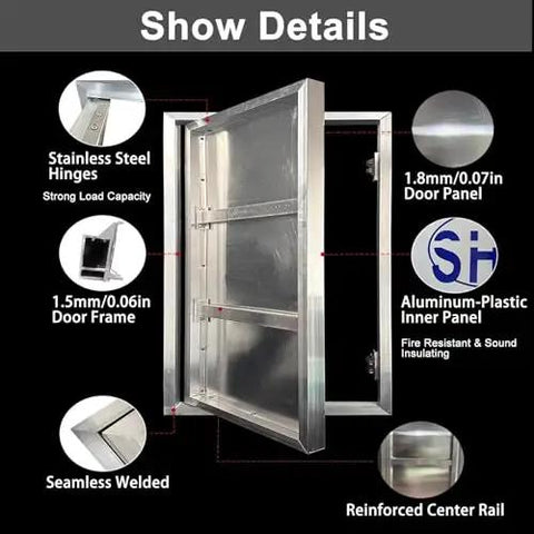 Top Shelf Aluminum Alloy Hidden Access Panel 33X41 Inch Fire Rated Waterproof Inspection Hatch showing detailed interior construction.