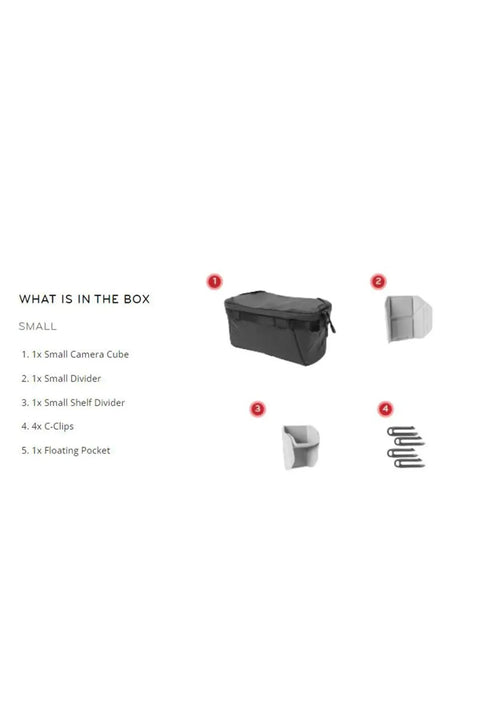 Image showing components in the Small Camera Cube V2 For Custom Organization And Protection With Weatherproof Shell Foam Sub Lining And FlexFold Dividers A Gear Ready Camera Bag Insert That Fits Travel And Outdoor Bags package.