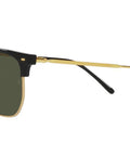 New Clubmaster Square Sunglasses 53mm Black On Gold With Green Crystal Lenses Lightweight Italian Made Frame With Metal Temples