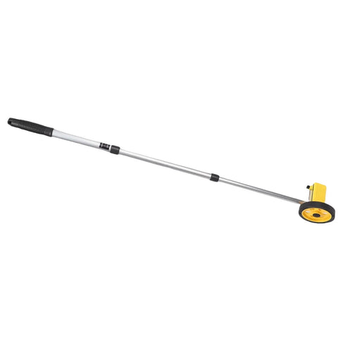 AKLOSIPY Measuring Wheel Portable Adjustable Distance Measuring Tool for with extendable aluminum handle and yellow wheel.