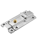Close-up view of Silver Door Latch Safety Lock Automatic Spring Stainless Steel, featuring screw holes for installation.