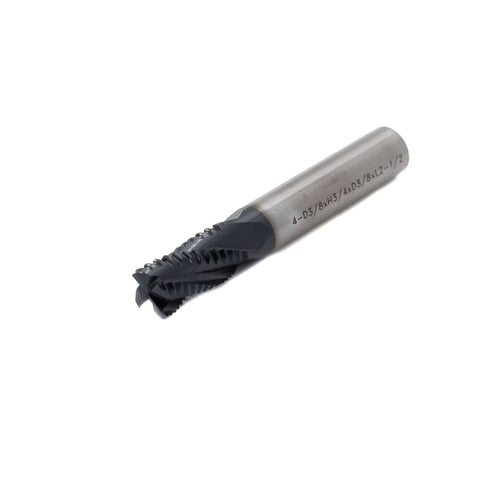 Roughing end mill, HSS square-nose, 4-flute, 3/8 in shank, 3/4 in flute length for milling metal