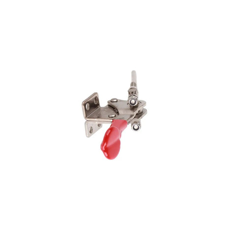Heavy Duty Stainless Steel Quick Release Toggle Clamp With Ergonomic Plastic Handle, secured position for use in welding tasks.