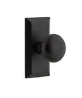 Vale Short Plate with Keep Knob in Black Iron Dope Door Hardware for sleek entryway look, effortless operation, low profile plate.