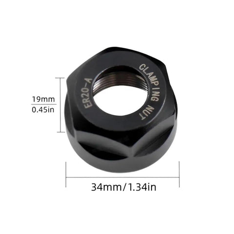 Precision ER 20A Thread Collet Clamping Hex Nut 34mm hardened alloy steel for lathe and milling machine maintenance.
