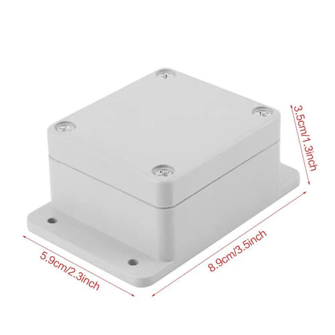 Weatherproof Electrical Junction Box 89x59x35mm IP65 Fire Retardant Enclosure, shows dimensions for indoor and outdoor use.