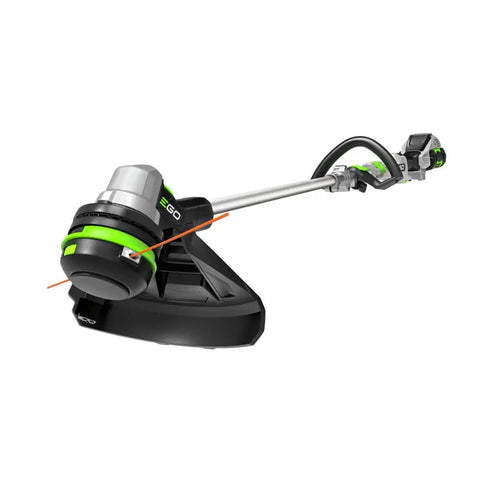 Power+ 15-Inch Cordless Weed Trimmer With Battery And Charger for easy push-button line feeding, side view with patented Powerload Technology