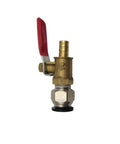 Brass valve with red lever for fluid control, part of Super Cool 5L Gear Dispensing Machine For Efficient Workshop Fluid Extractor Tool High Capacity Transmission Filler And Gear Oil Transfer Pump Perfect For Home Garage Pros Or Auto Shops Doing Quick Transmissions Without The Hassle.