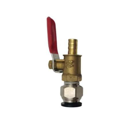 Brass valve with red lever for fluid control, part of Super Cool 5L Gear Dispensing Machine For Efficient Workshop Fluid Extractor Tool High Capacity Transmission Filler And Gear Oil Transfer Pump Perfect For Home Garage Pros Or Auto Shops Doing Quick Transmissions Without The Hassle.
