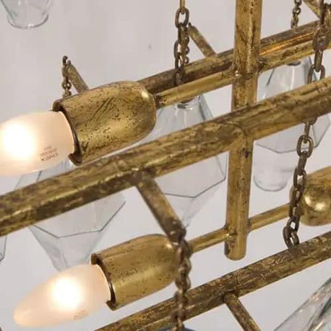 Close-up view of the Sleek French Inspired Long Led Chandelier With Prismatic Glass Pendant Lamp For Bedroom And Living Room.