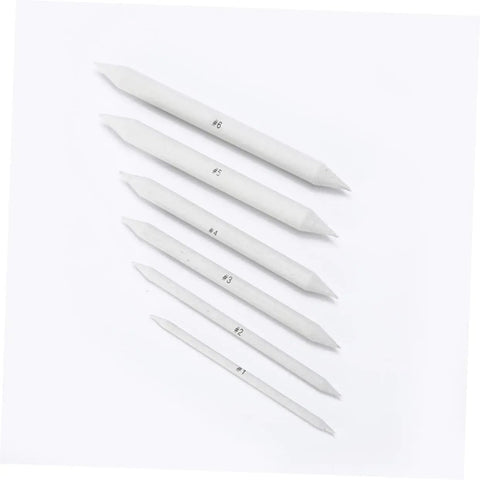 Two Piece Set Of Pro Drawing Stumps For Sketching And Blending, Paper Stumps For Graphite And Pastel in various sizes on white background.
