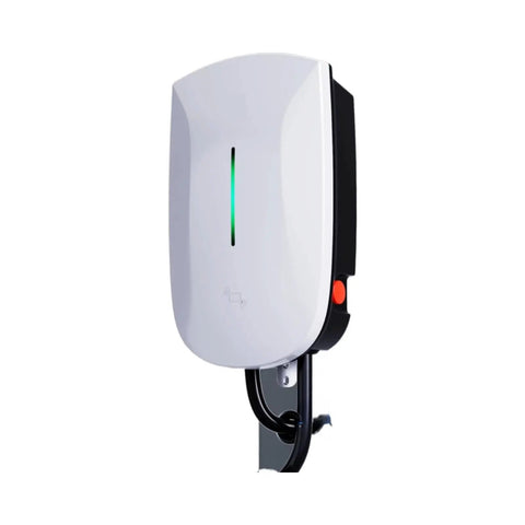 Premium Level Two Electric Vehicle Charger With J1772 Connector and Adjustable Wall Box EVSE mounted on a wall.
