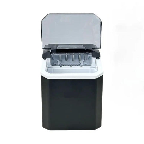 Compact Countertop Ice Maker Crafting Quick Bullet Ice In Six Minutes Flat with open lid view.