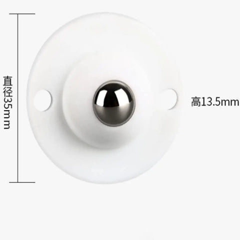 Four Pack Universal Self Adhesive Ball Casters For Heavy Storage Bins And Plastic Tubs showing a single white swivel caster with a metal ball.