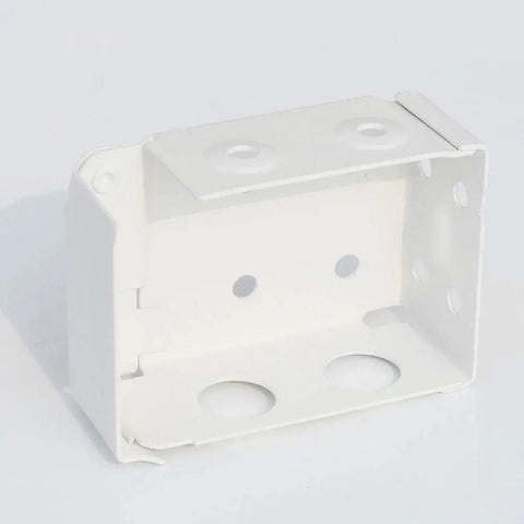 Rock Solid White Box Mount Brackets For Low Profile Horizontal Blinds Fits 2 Inch Square Headrail dead simple hardware in white, side view.
