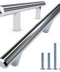 Premium Solid Stainless Steel Euro Style Bar Pulls 25 Pack, 3.75 Inch Hole Center, 6 1/8 Inch Length, Polished Chrome Finish with screws