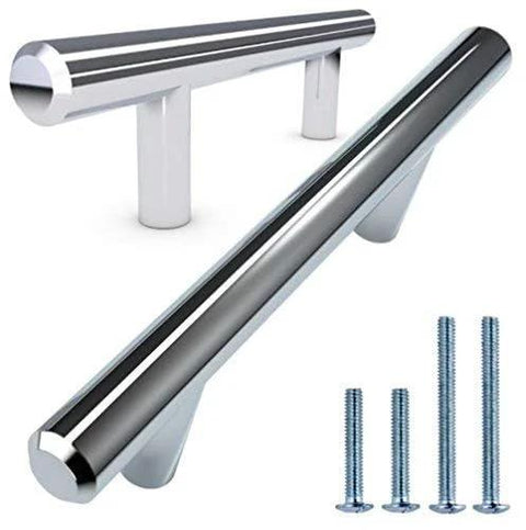 Premium Solid Stainless Steel Euro Style Bar Pulls 25 Pack, 3.75 Inch Hole Center, 6 1/8 Inch Length, Polished Chrome Finish with screws